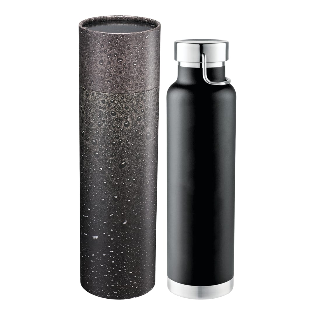 Front View of Black Thor Copper Vac Bottle 22oz With Cylindrical Box plain