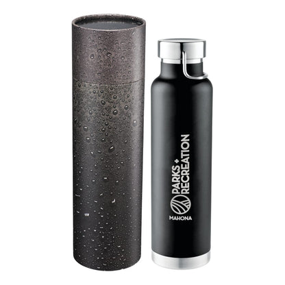Front View of Black Thor Copper Vac Bottle 22oz With Cylindrical Box