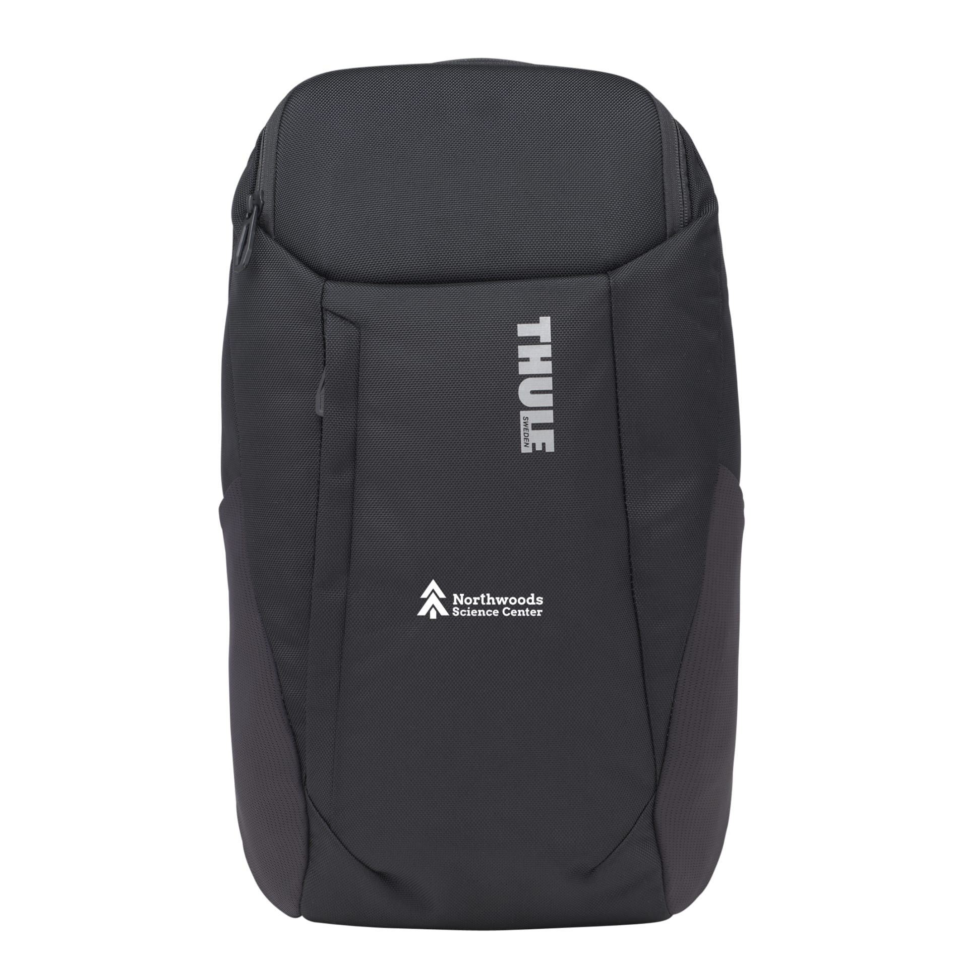 Front View of Black Thule Accent Recycled 15" Computer Backpack 20L