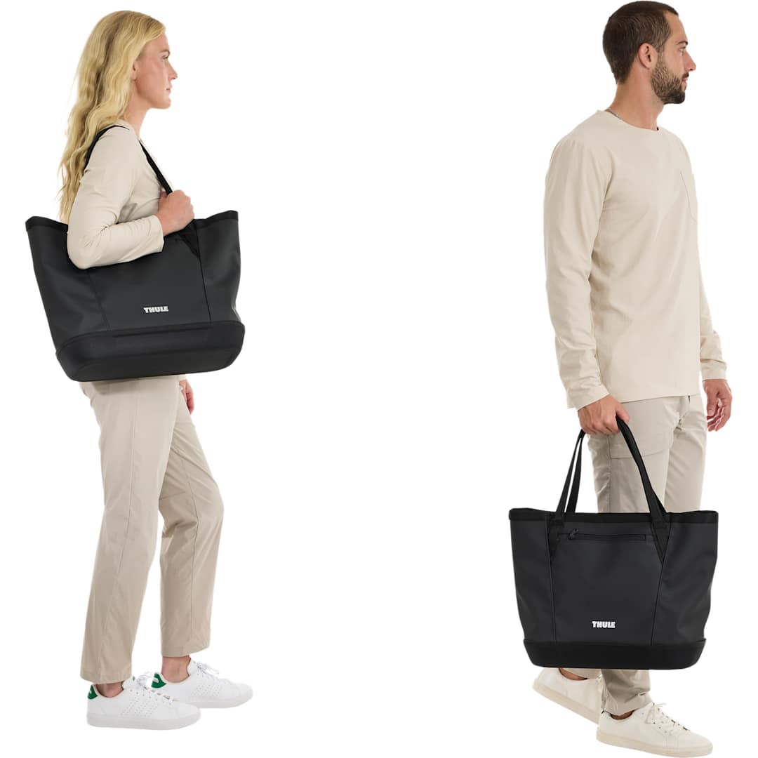 Front View of Black Thule Chasm Gear Tote 30L plain