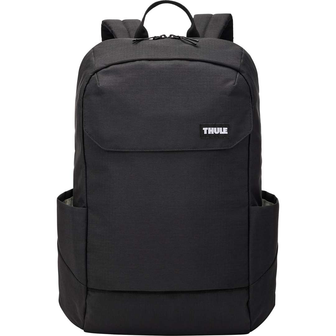 Front View of Black Thule Lithos 20L Recycled Laptop Backpack plain