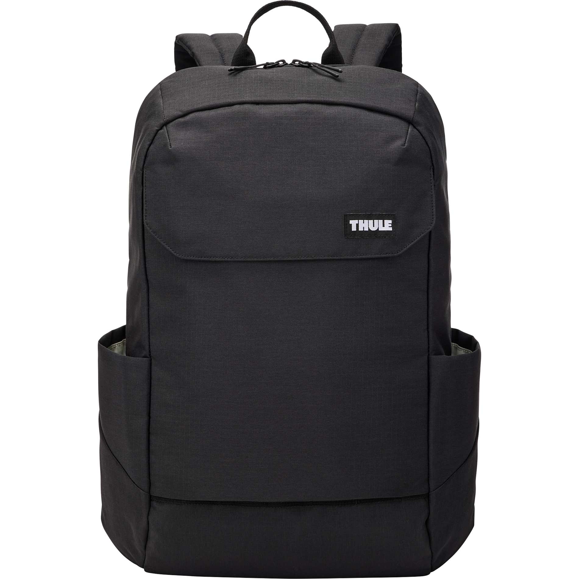 Front View of Black Thule Lithos 20L Recycled Laptop Backpack plain