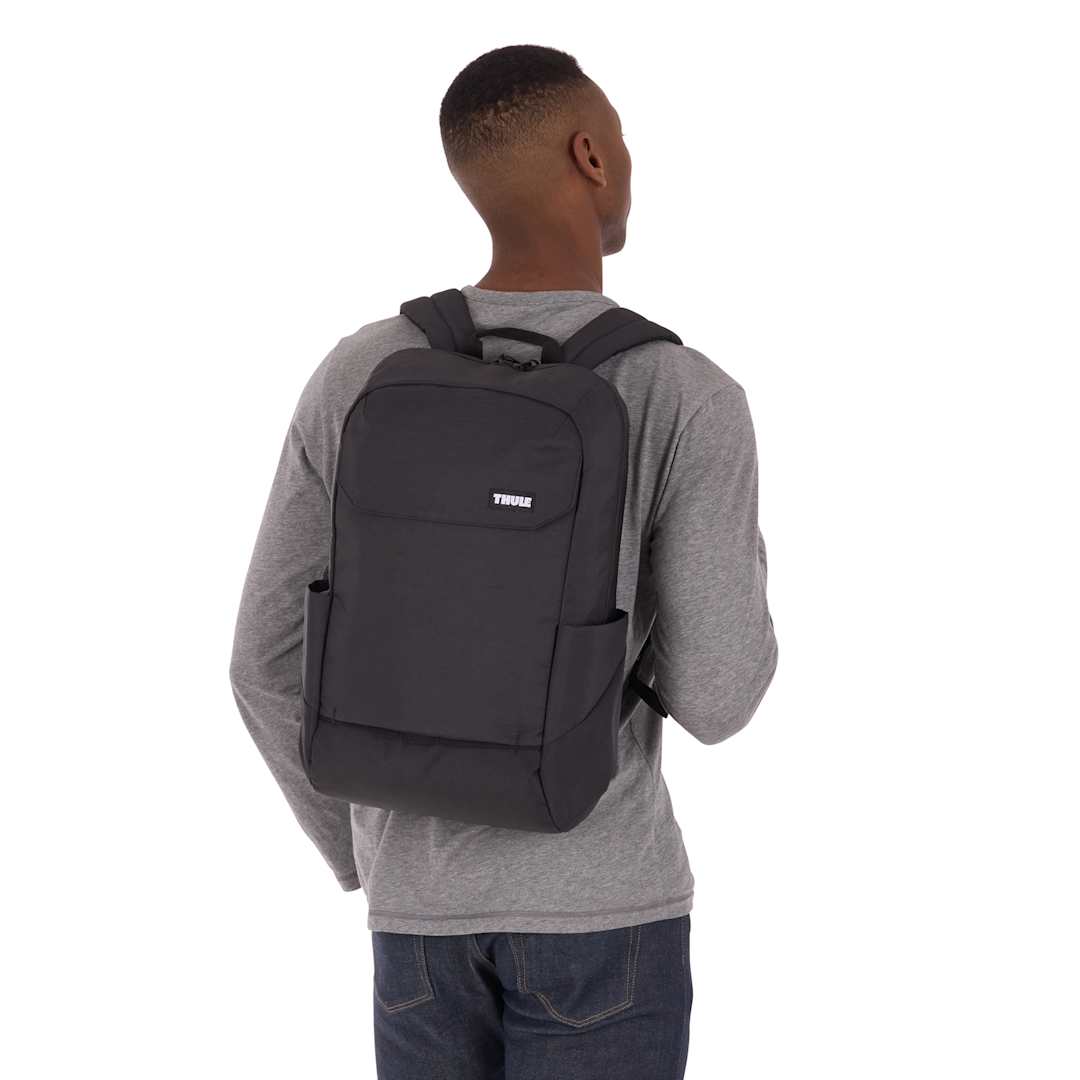 Front View of Black Thule Lithos 20L Recycled Laptop Backpack plain