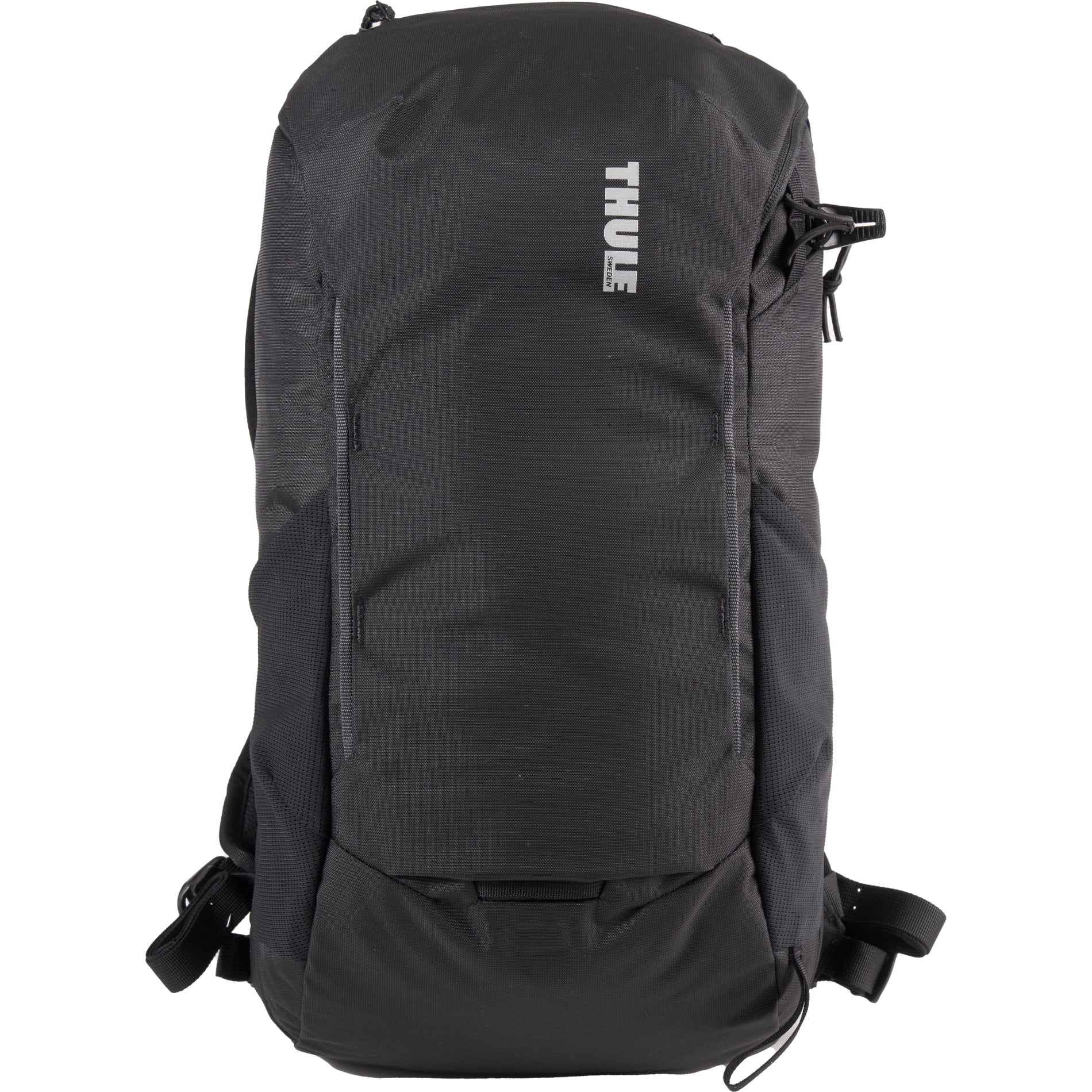 Front View of Black Thule Recycled All Trail 18L 15" Laptop Backpack plain