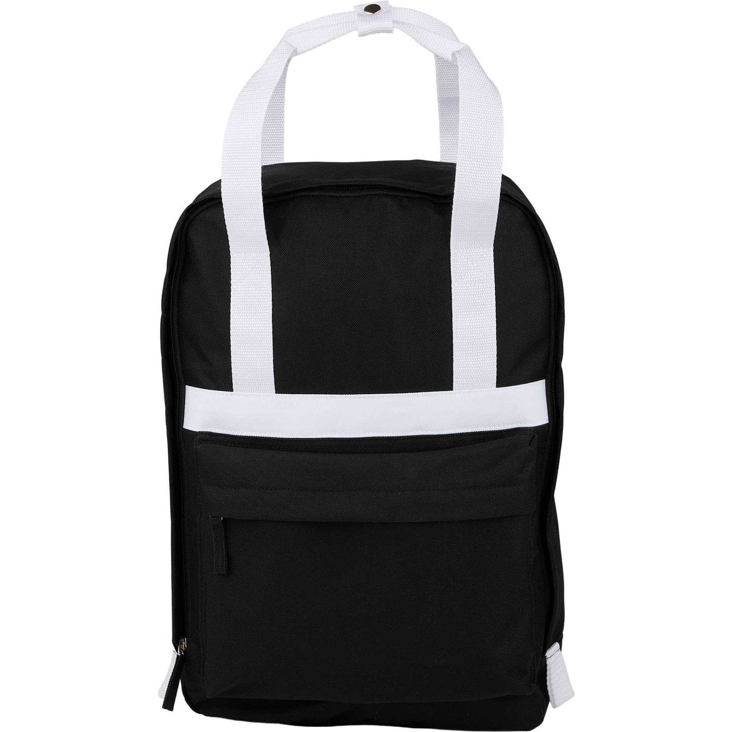 Front View of Black Varsity Recycled Backpack plain