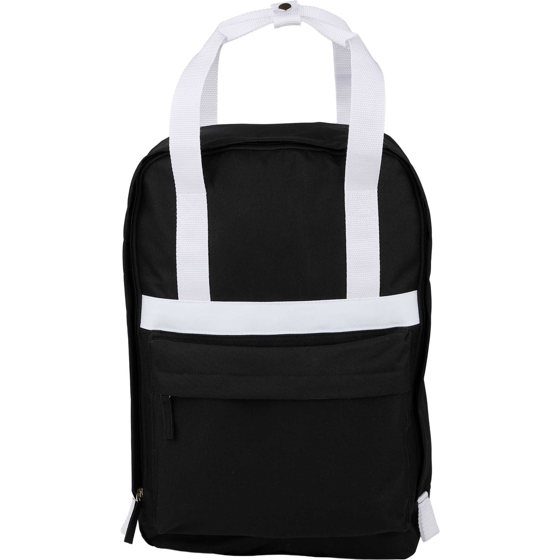 Front View of Black Varsity Recycled Backpack plain