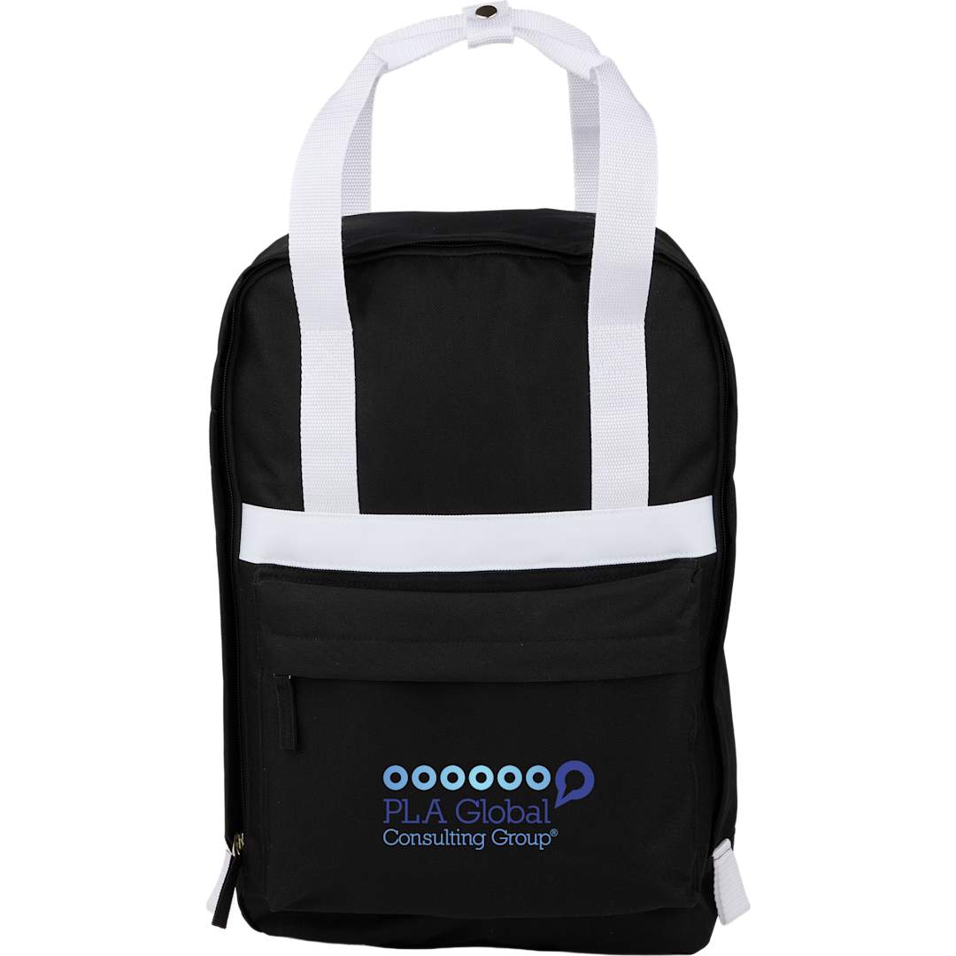Front View of Black Varsity Recycled Backpack