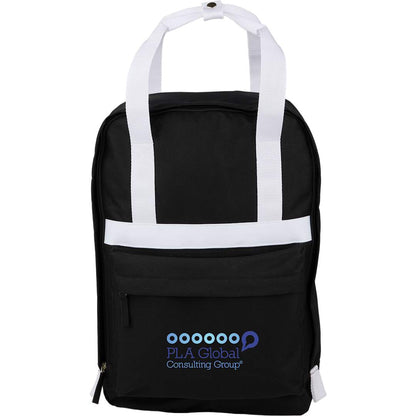 Front View of Black Varsity Recycled Backpack