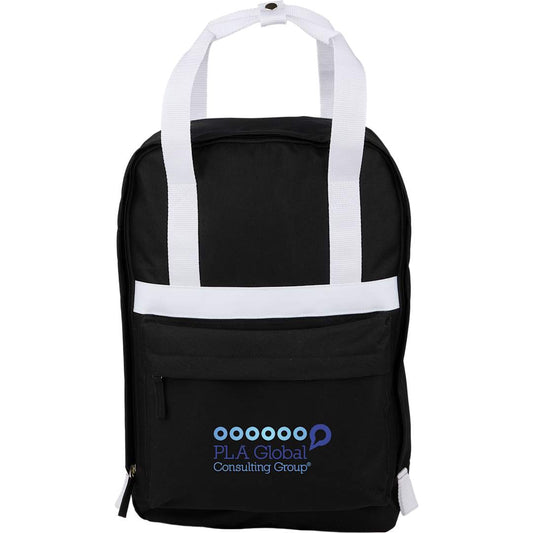 Front View of Black Varsity Recycled Backpack