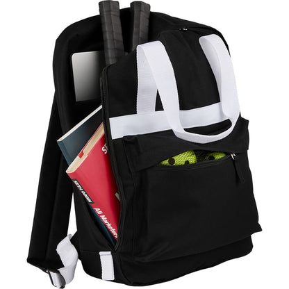 Front View of Black Varsity Recycled Backpack