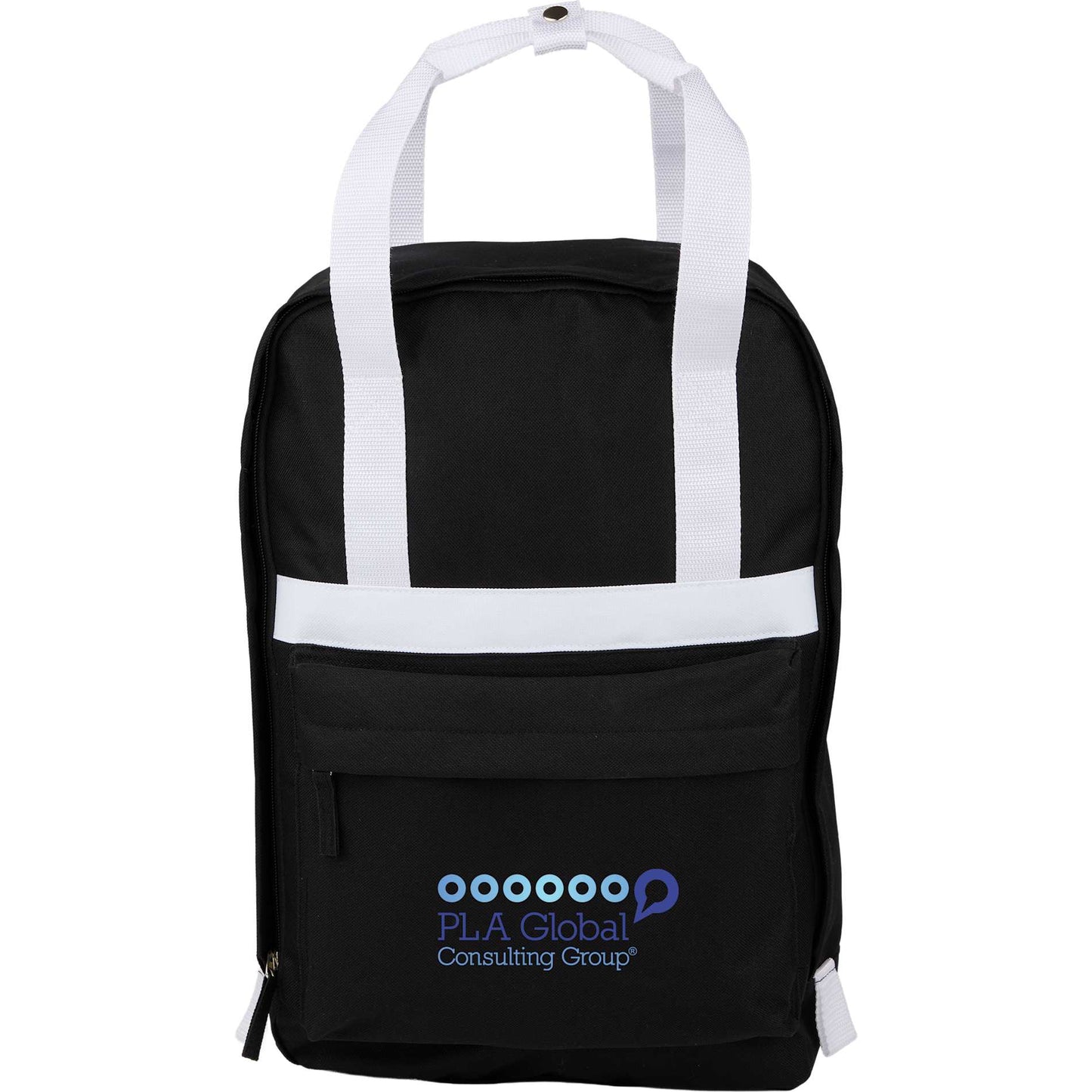 Front View of Black Varsity Recycled Backpack