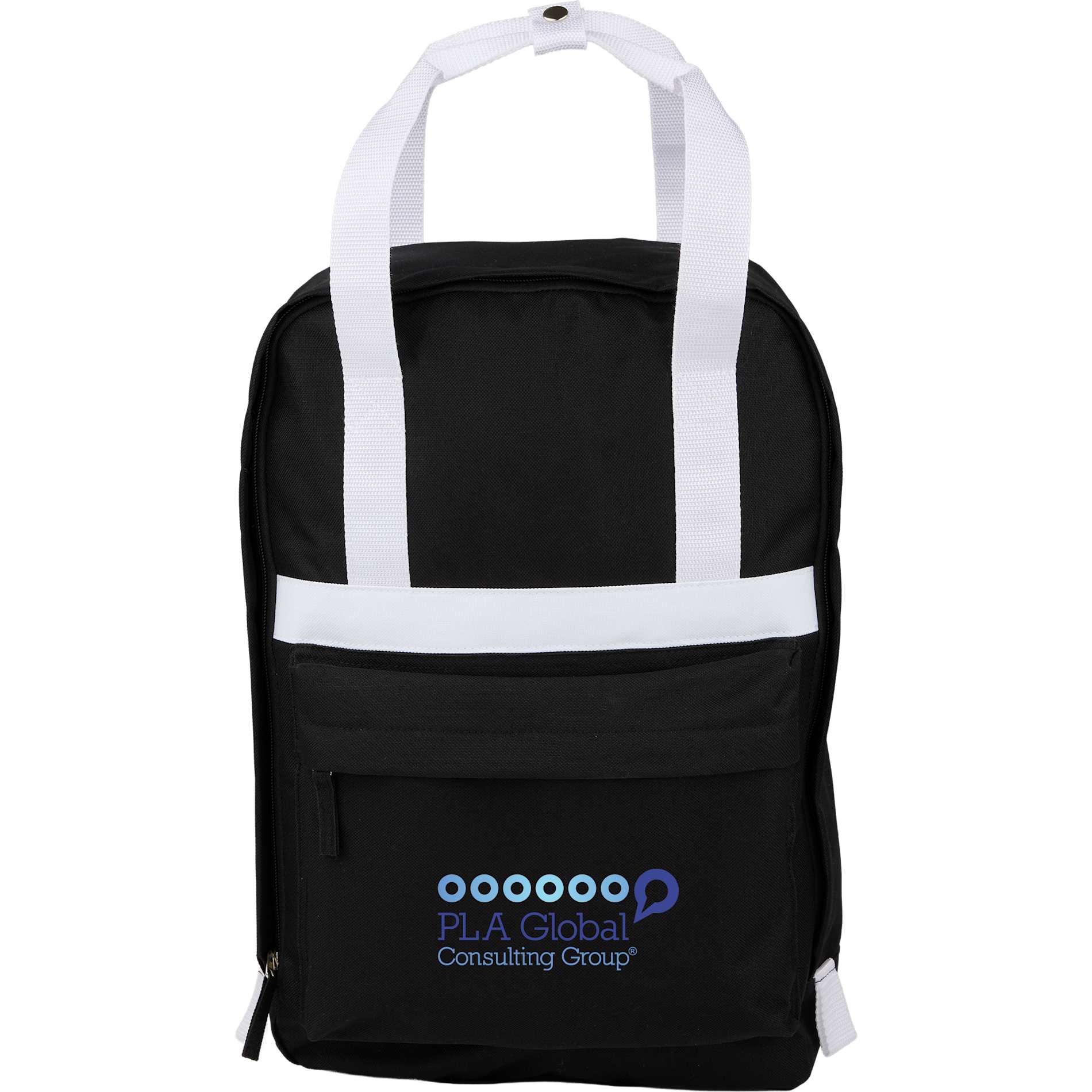 Front View of Black Varsity Recycled Backpack