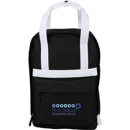 Front View of Black Varsity Recycled Backpack