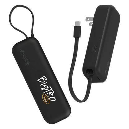Front View of Black Wally Pro 20 5000 mAh Powerbank and Wall Charger