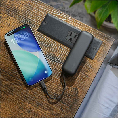 Front View of Black Wally Pro 20 5000 mAh Powerbank and Wall Charger
