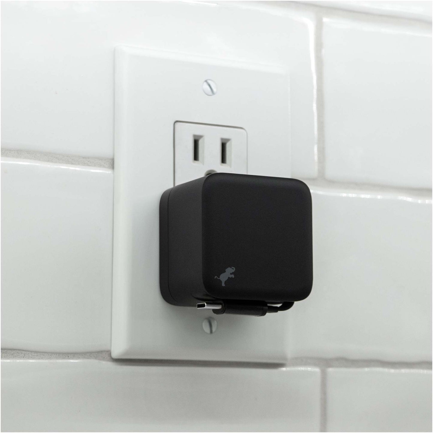 Front View of Black Wally Stretch 35 Wall Charger with cable