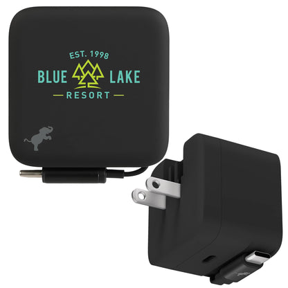 Front View of Black Wally Stretch 35 Wall Charger with cable