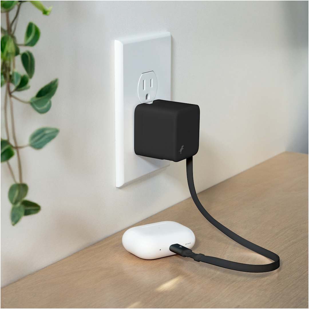 Front View of Black Wally Stretch 35 Wall Charger with cable