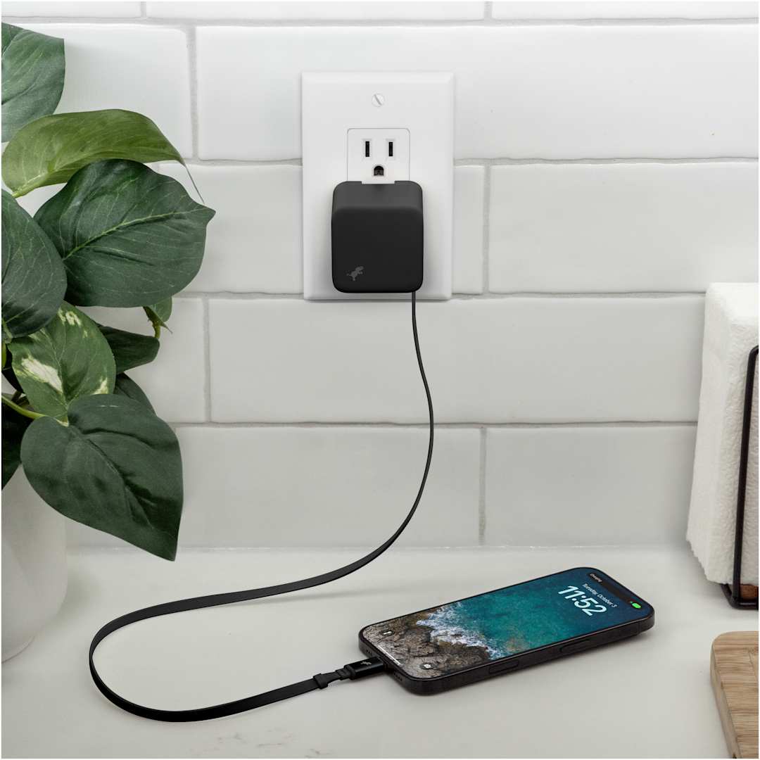 Front View of Black Wally Stretch 35 Wall Charger with cable