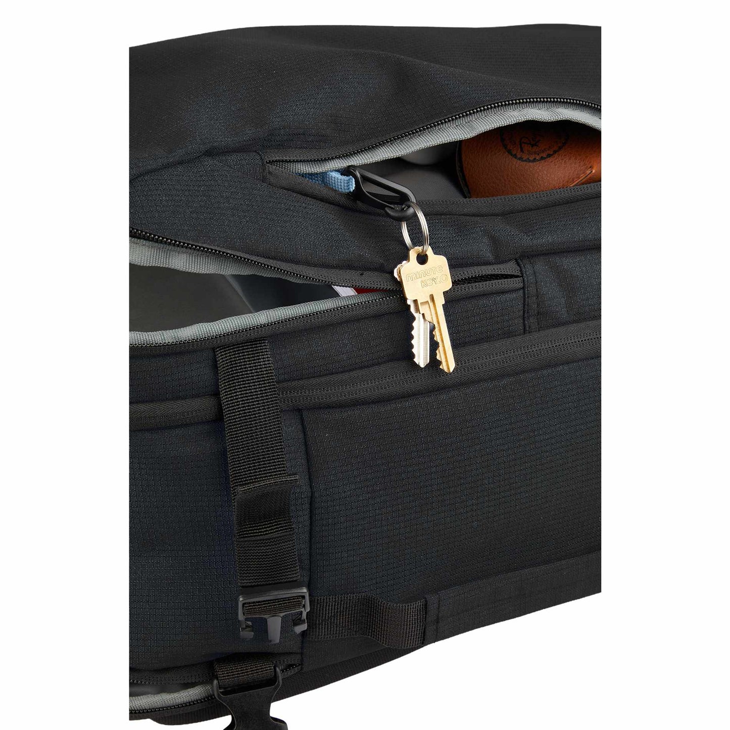 Front View of Black Wander & Roam Travel Backpack plain