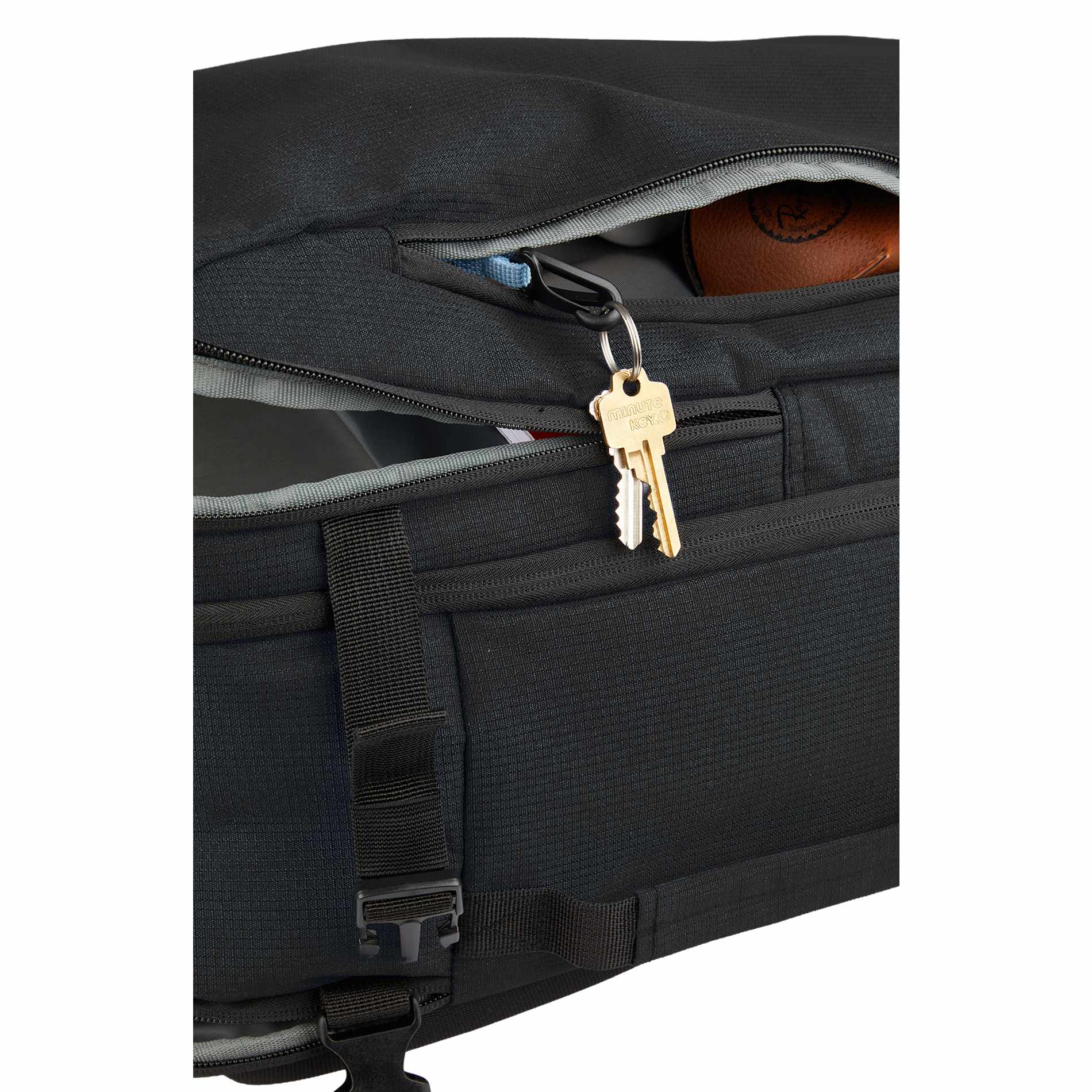 Front View of Black Wander & Roam Travel Backpack plain
