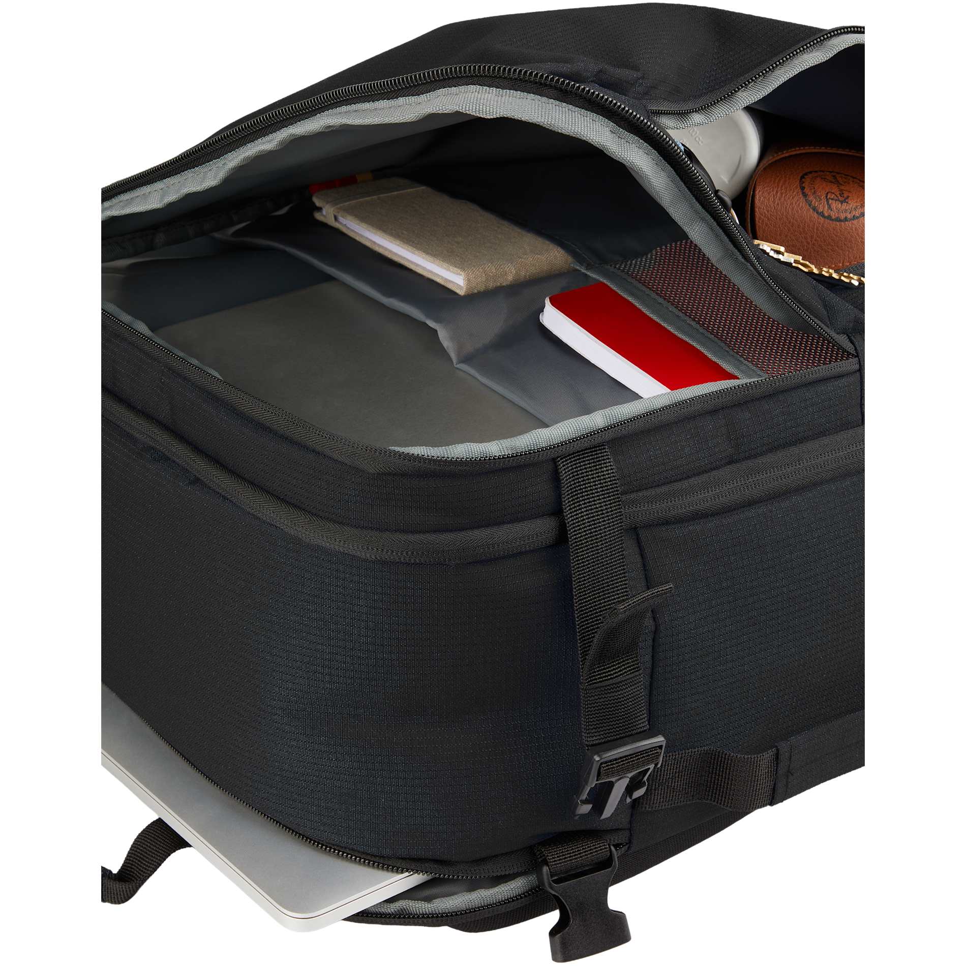Front View of Black Wander & Roam Travel Backpack plain
