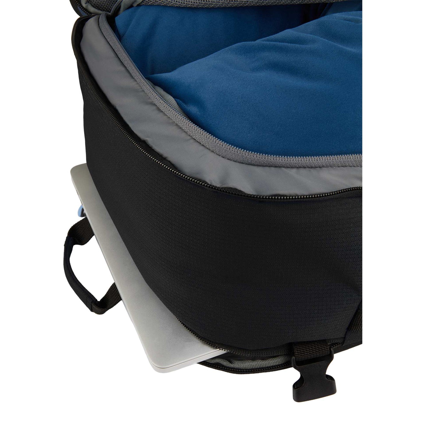 Front View of Black Wander & Roam Travel Backpack plain