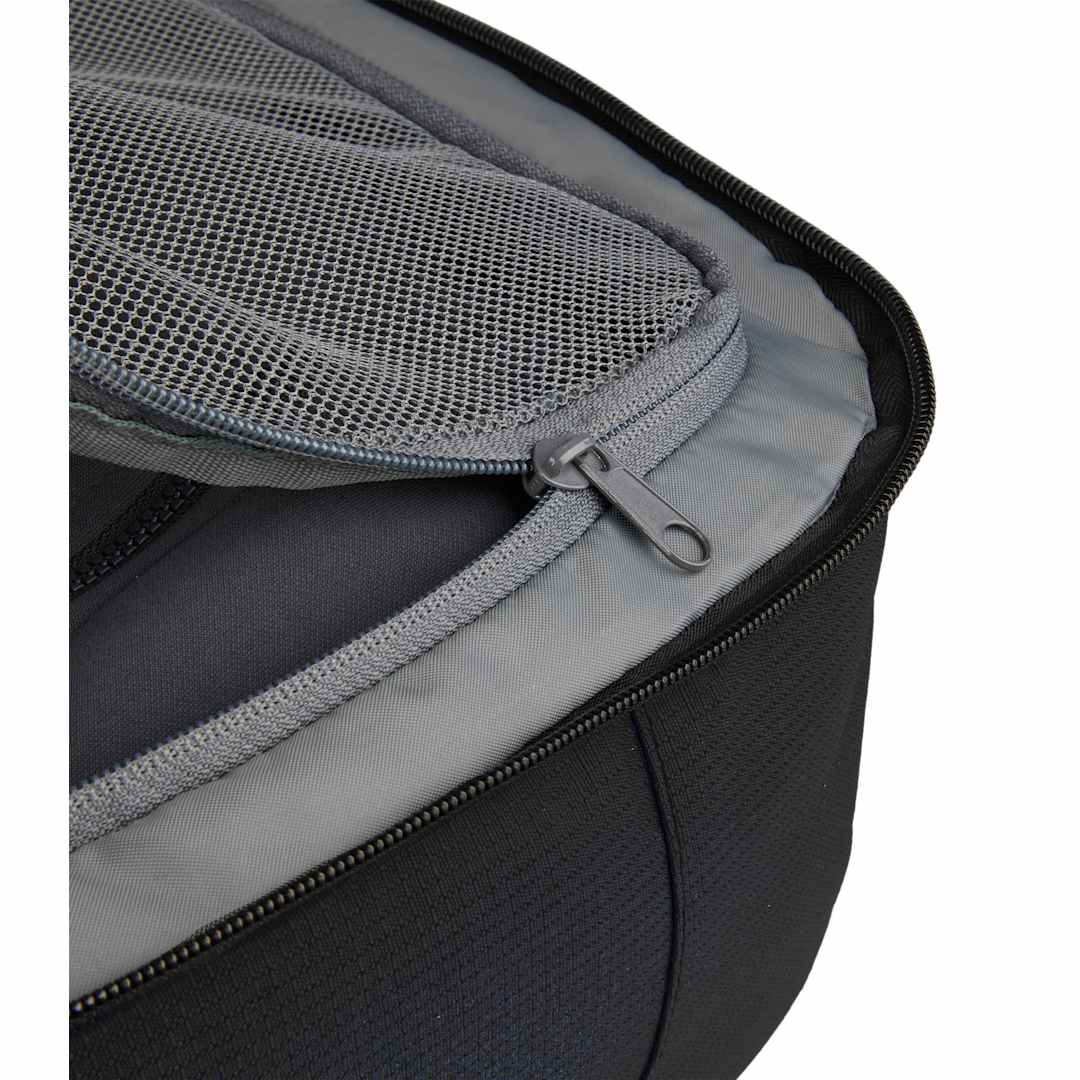 Front View of Black Wander & Roam Travel Backpack plain