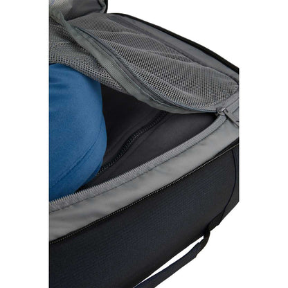 Front View of Black Wander & Roam Travel Backpack plain