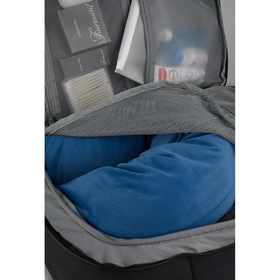 Front View of Black Wander & Roam Travel Backpack plain