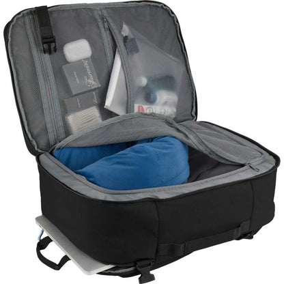Front View of Black Wander & Roam Travel Backpack plain