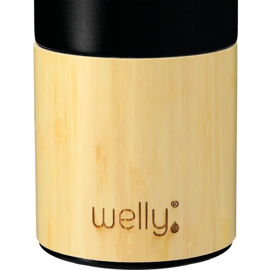 Front View of Black Welly® Traveler Copper Vacuum Bottle 18oz