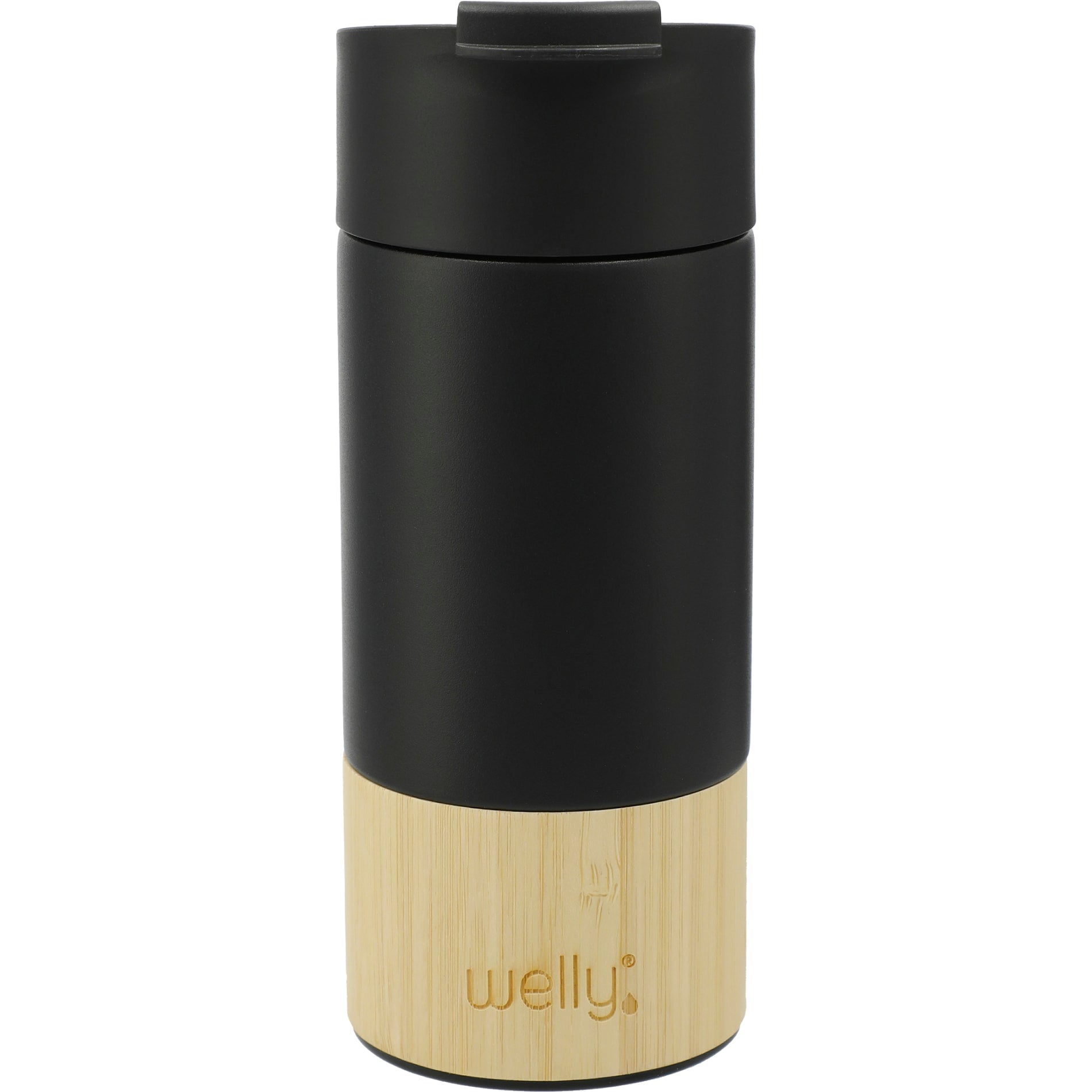 Front View of Black Welly® Traveler Copper Vacuum Tumbler 12oz plain