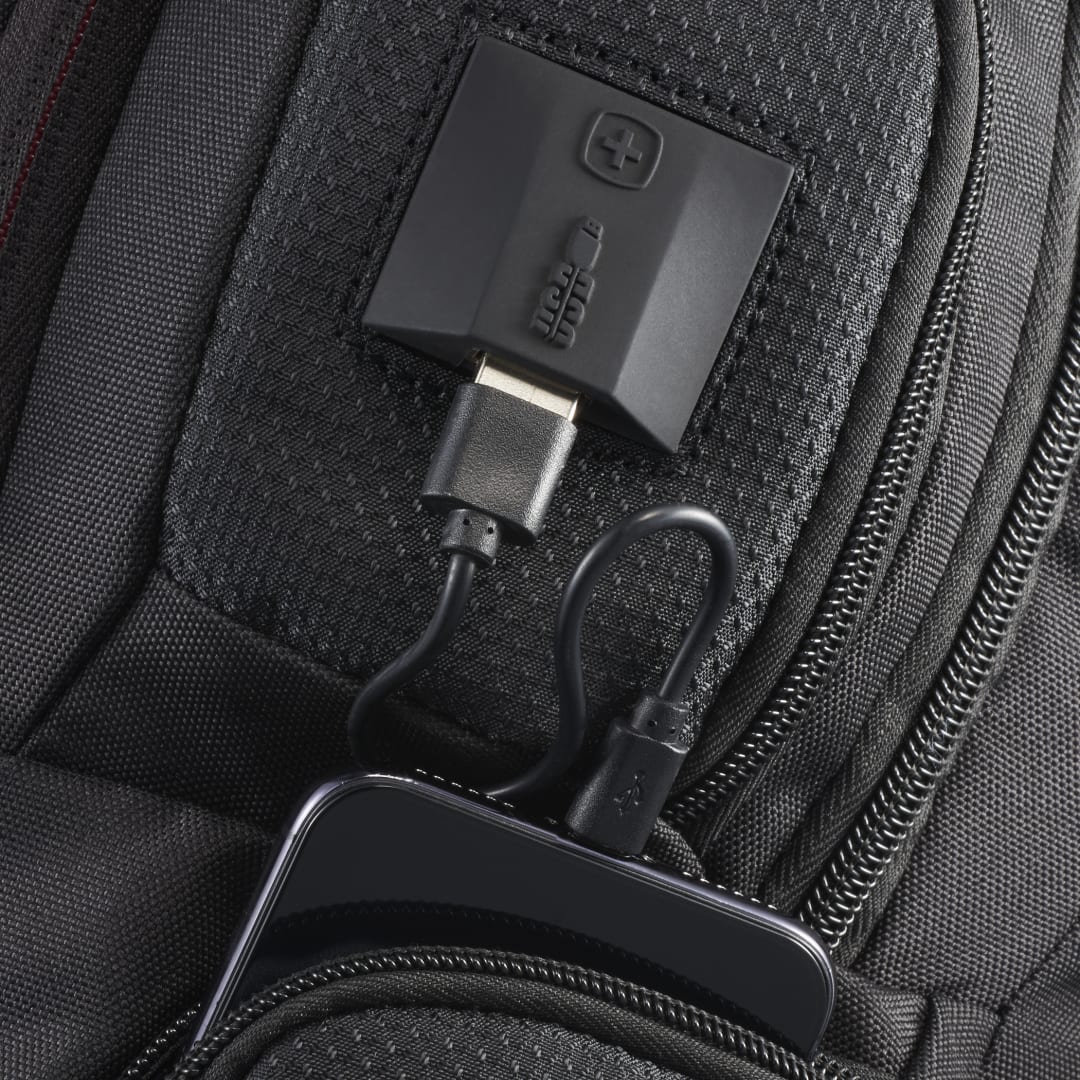 Front View of Black Wenger Odyssey TSA Recycled 17" Computer Backpack
