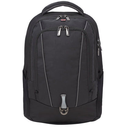 Front View of Black Wenger Origins Recycled 15" Computer Backpack plain