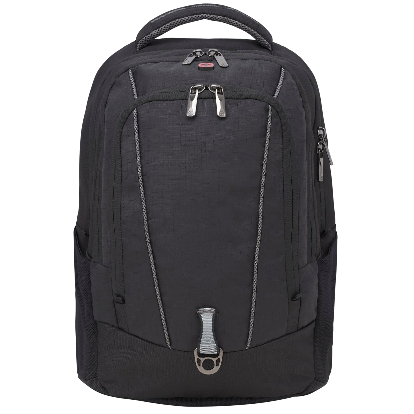 Front View of Black Wenger Origins Recycled 15" Computer Backpack plain