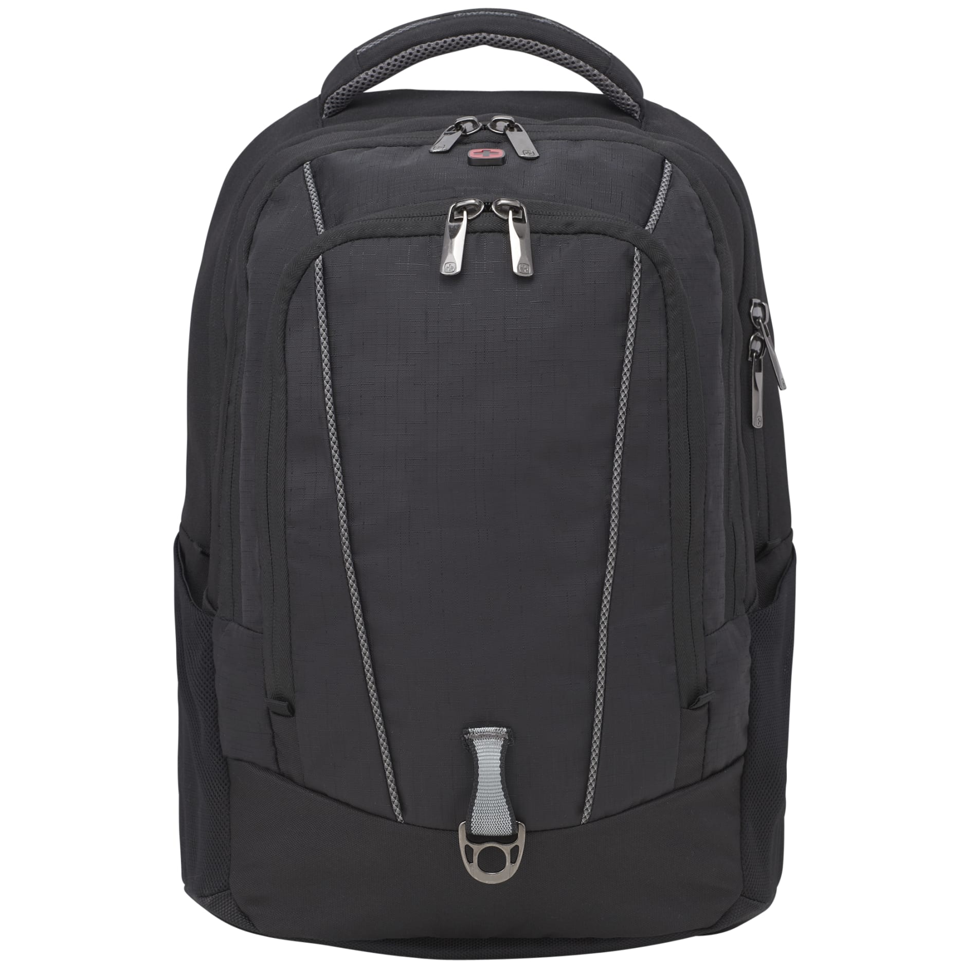 Front View of Black Wenger Origins Recycled 15" Computer Backpack plain