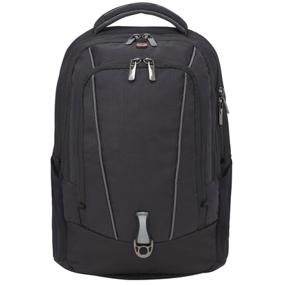 Front View of Black Wenger Origins Recycled 15" Computer Backpack plain