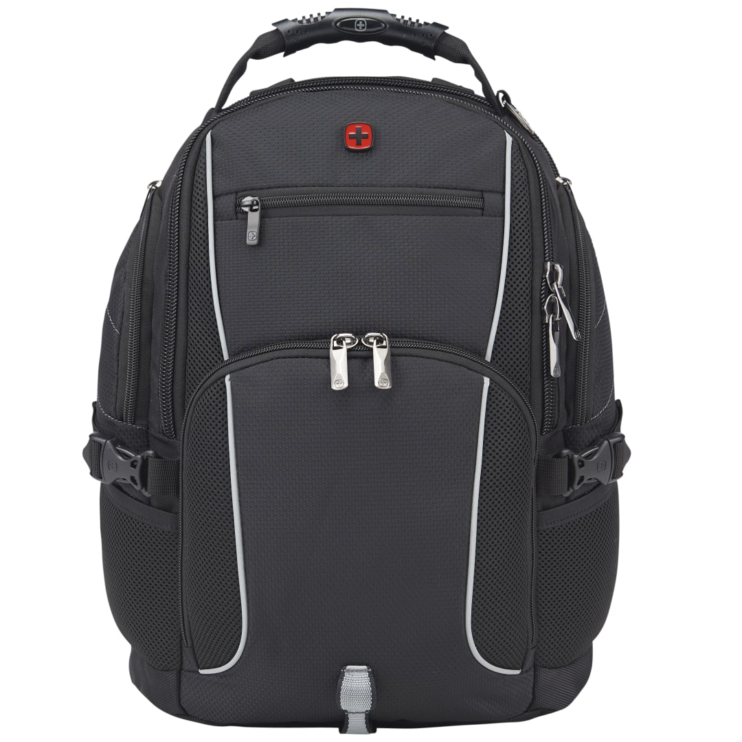 Front View of Black Wenger Pro II Recycled 15" Computer Backpack plain