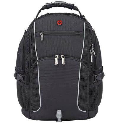 Front View of Black Wenger Pro II Recycled 15" Computer Backpack plain