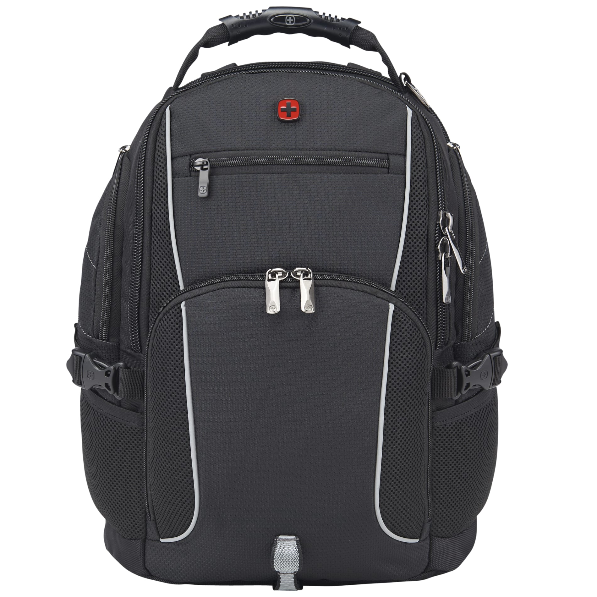 Front View of Black Wenger Pro II Recycled 15" Computer Backpack plain