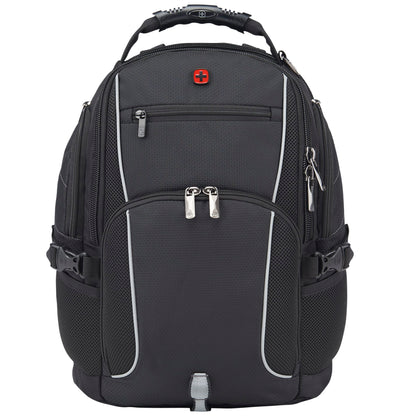 Front View of Black Wenger Pro II Recycled 15" Computer Backpack plain