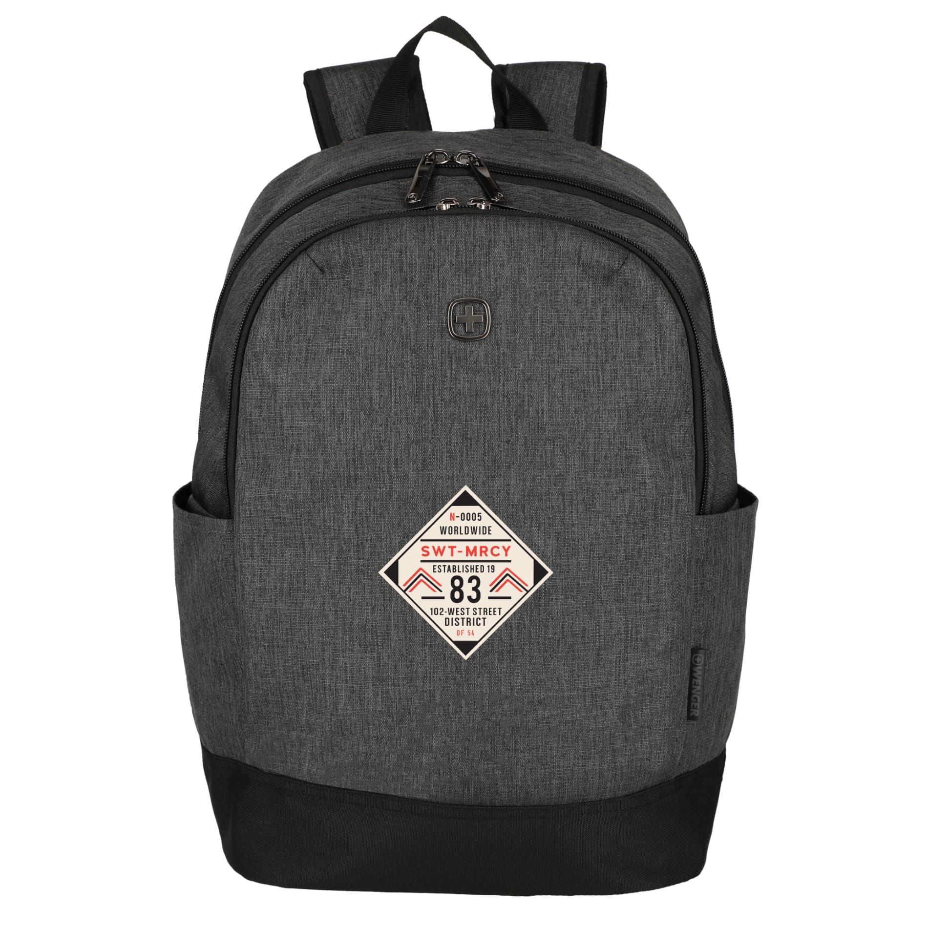 Front View of Black Wenger Recycled Storm 15" Laptop Backpack