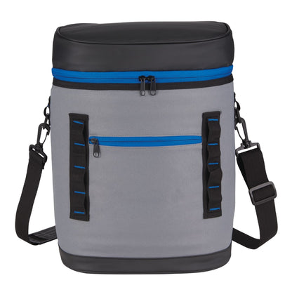 Front View of Blue 20 Can Backpack Cooler plain