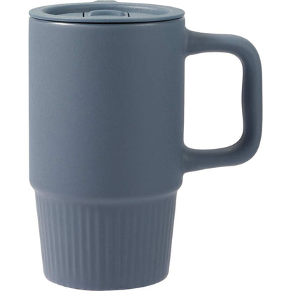 Front View of Blue Camden 13oz Ceramic Mug w/ Lid plain