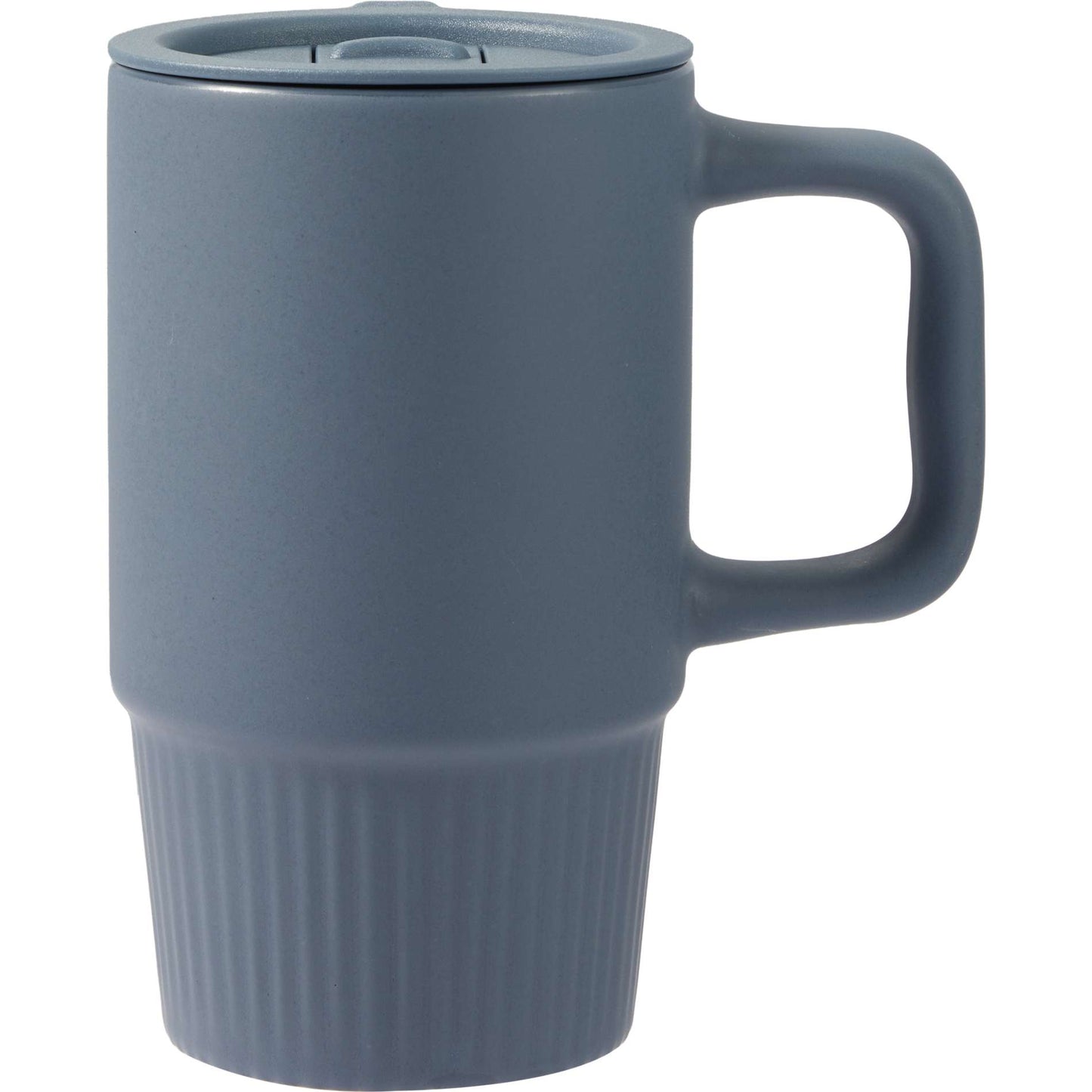 Front View of Blue Camden 13oz Ceramic Mug w/ Lid plain
