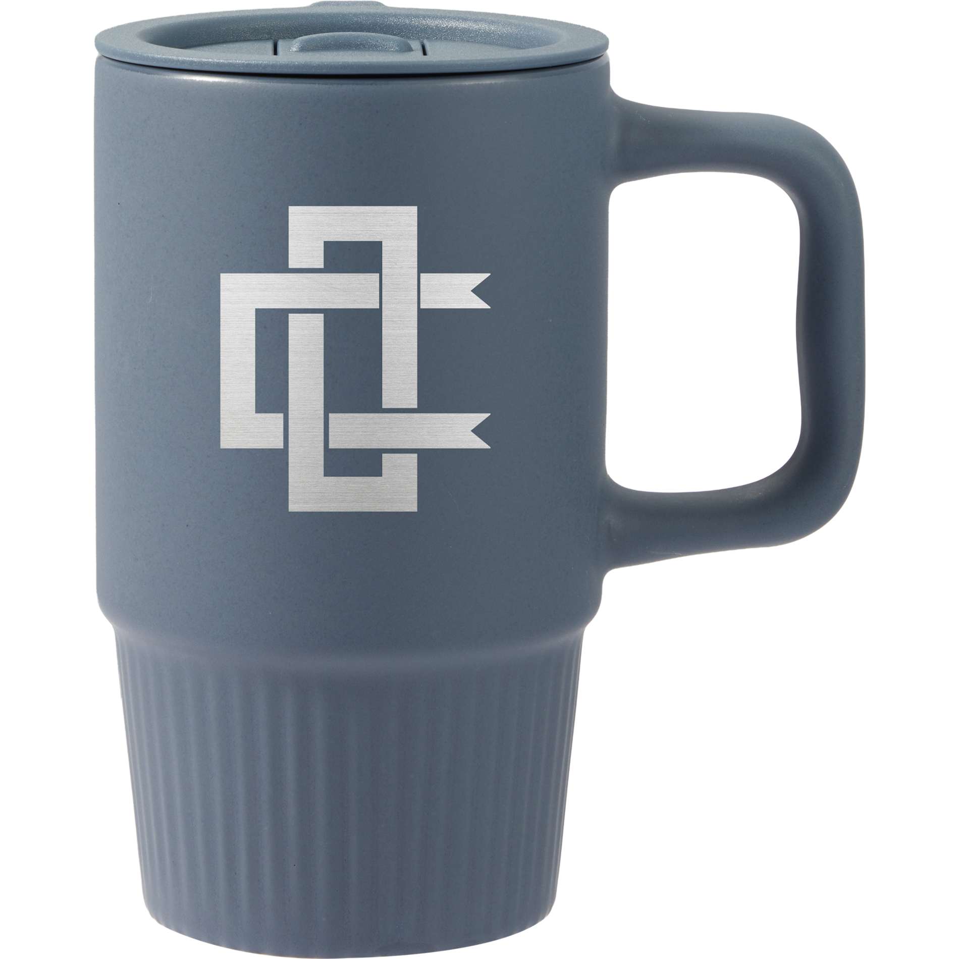 Front View of Blue Camden 13oz Ceramic Mug w/ Lid