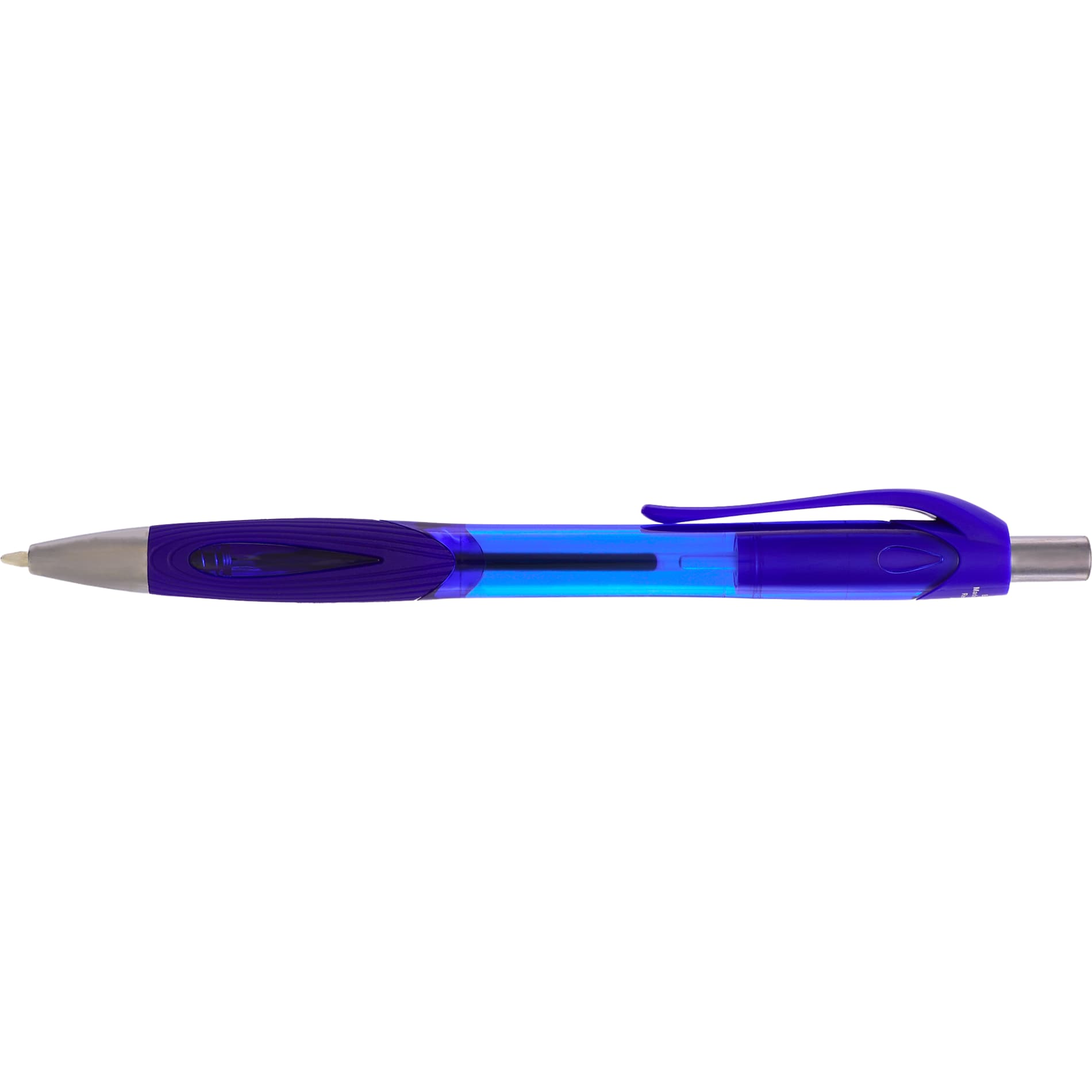 Front View of Blue Carlow Recycled Gel Pen plain