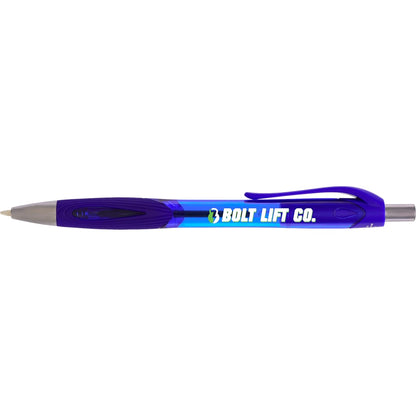 Front View of Blue Carlow Recycled Gel Pen
