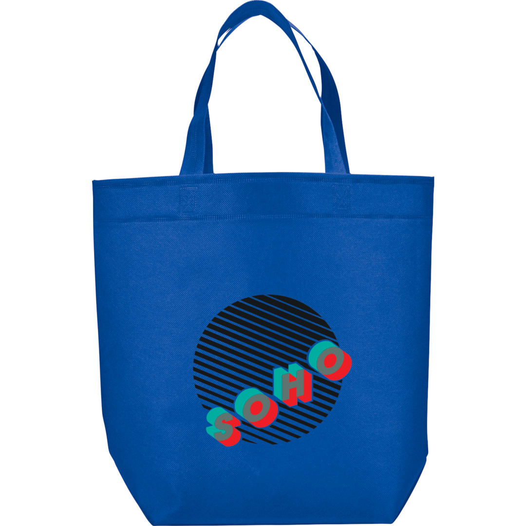 Front View of Blue Challenger Non-Woven Shopper Tote